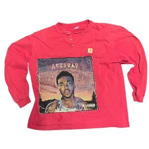 Custom Red Carhartt 3/4 Button‑Up – Men’s XL – Embroidered Shirt with Pocket